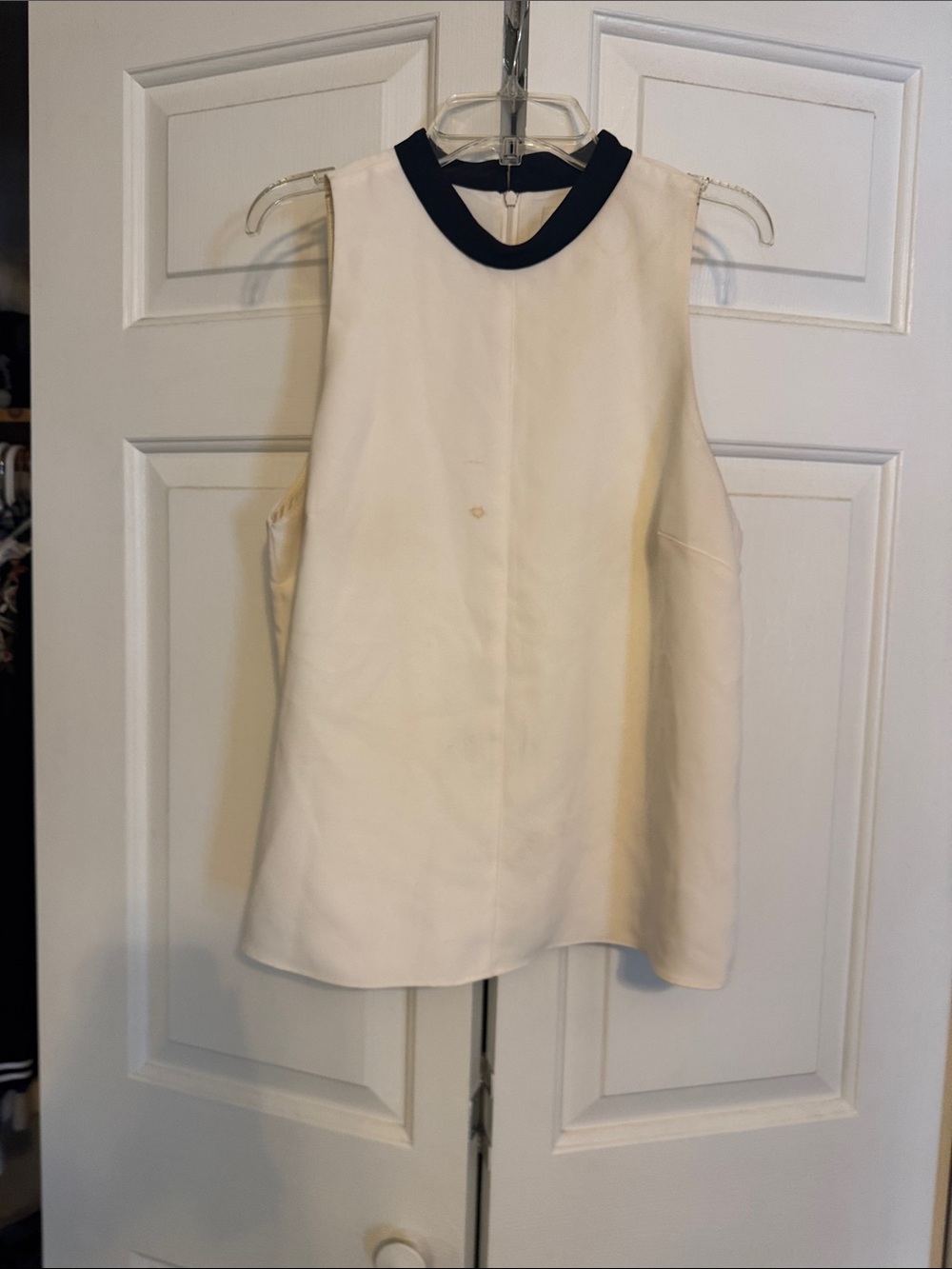 Amanda Uprichard Cream Shell with Black Contrast Collar